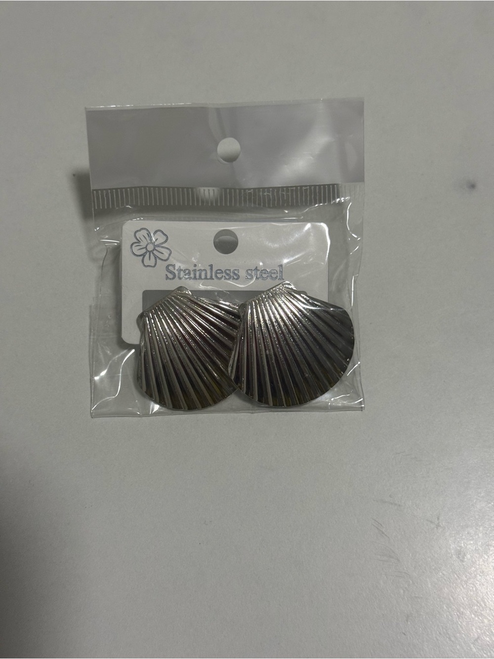 Stainless Steel Silver Shell-Shaped Earrings